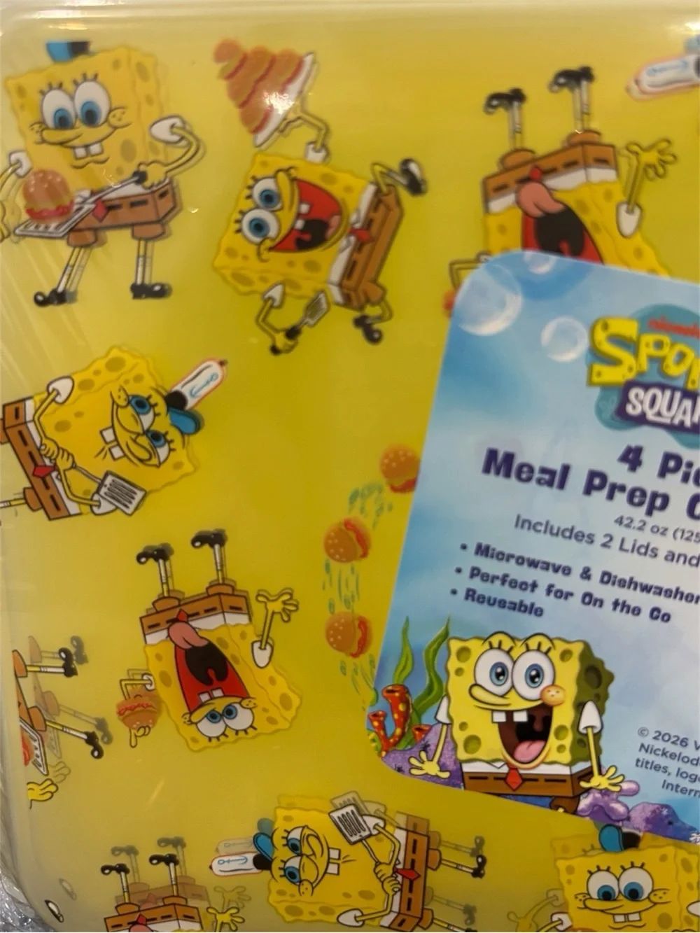 SpongeBob SquarePants Yellow Meal Prep Container 2pk NEW